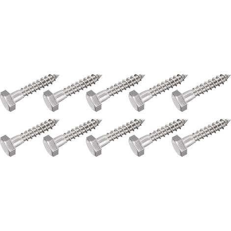 Hex Tirefond Vis (M10x50mm)10pcs, 304 Inox Acier Autotaraudeurs Bois Boulons - pour Ménage Applications