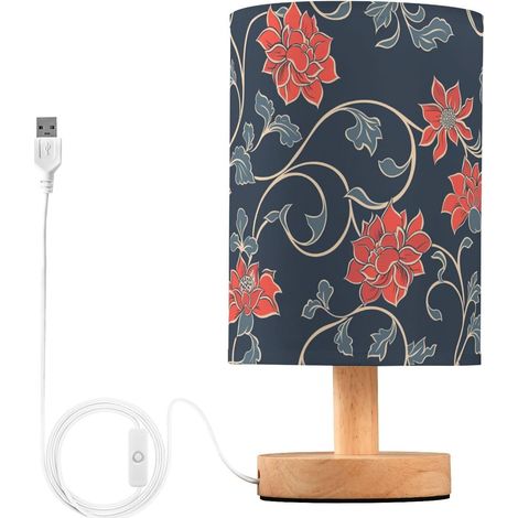 Lampe de bureau à motif floral traditionnel rouge pour salle (1/5)