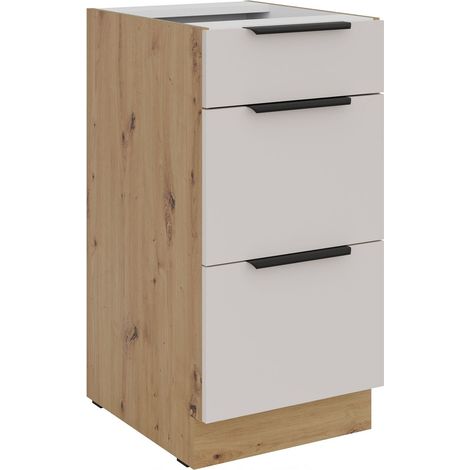 Küchen Unterschrank 40 cm Küche SOLANO Kaschmir beige matt + Eiche Artisan matt Soft-Close Küchenzeile Küchenblock (1/5)