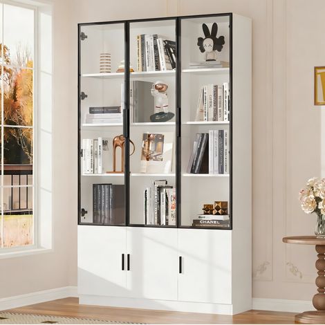 Vitrine haute 120 x 32 x 200 cm, 6 portes, LED contrôlable par application, blanche OKMYHOME (1/5)