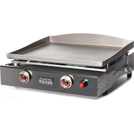 Plancha à gaz inox 2 feux – Surface de cuisson 50x50 cm – Plaque inox 4 mm – Cuisson rapide pour 6 à 12 personnes – Plancha Tonio