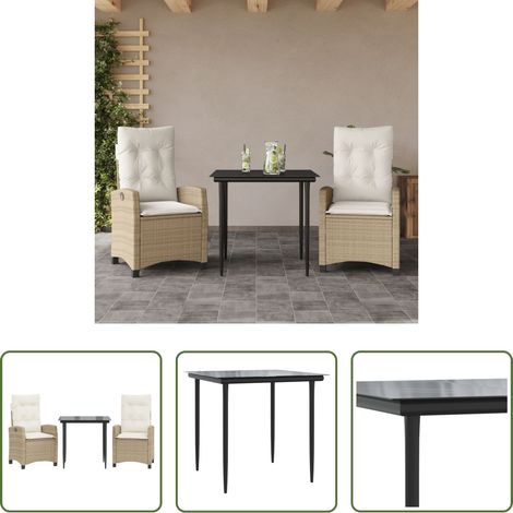 vidaXL Gartenstuhl - 3-tlg. Garten-Essgruppe mit Kissen Beige Poly Rattan (1/5)