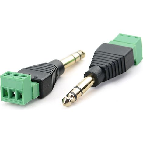 DIY solderless 6.35mm microphone adapter, 6.5mm dual channel audio terminal block. (1/5)