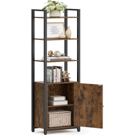 Libreria verticale a 6 ripiani con anta struttura in metallo ripiani regolabili 24 x 40 x 159,5 cm per soggiorno/camera da letto marrone 120004283