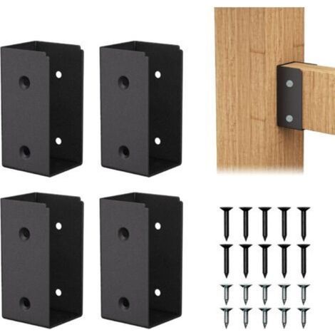 Set mit 4 Zaunwinkeln, Zaunhalterung zur Verbindung von 2" x 4" Holz, schwarze Balkenhalterung, für Zaun, Veranda, Garten, Pergola (4 Stück/schwarz) (1/5)