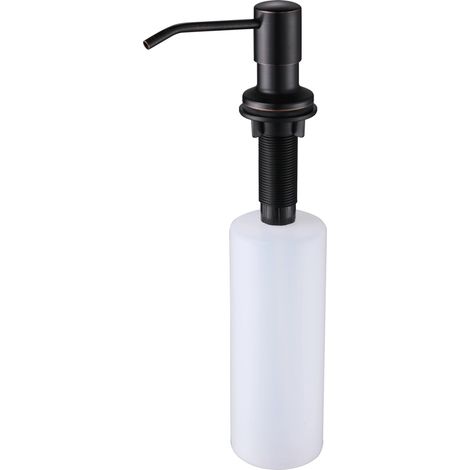 Distributeur de savon liquide noir 500 ml (ORB) pour cuisine, salle de bain, flacon pompe en acier inoxydable doré, distributeur de savon à placer sous l'évier. (1/5)