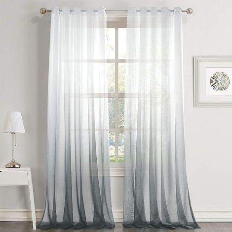 Rideaux Voilage Blanc Gris Dégradé à Œillet, Élégant Décor de Fenêtre, 2 Panneaux 107cm244cm (1/4)