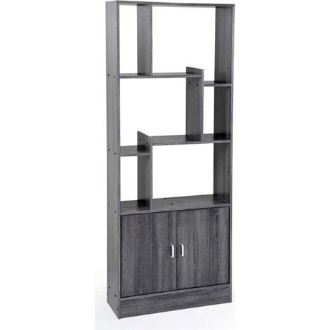Libreria destrutturata ufficio con vano chiuso grigia cm 70 x 24 x 170 (1/2)