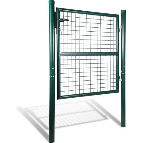 Wolketon Puerta de jardín de acero galvanizado, valla con cerradura y 3 llaves Puerta de jardín 125x100CM Verde