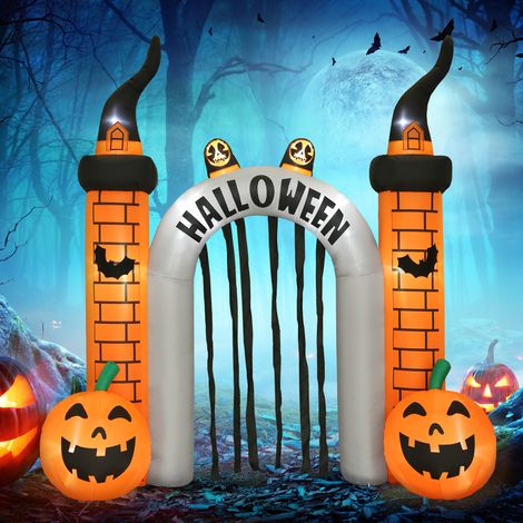 Arche gonflable d'Halloween, motif citrouille, LED, piquets, polyester (1/5)