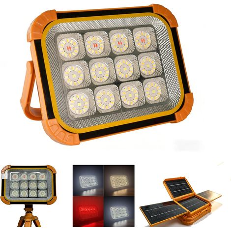 100W Projecteur LED Rechargeable 10000LM, Lumière de Travail Lanterne Portable avec Panneau Solaire, 16500mAh USB Lampe Rechargeable, pour Camping, Chantier, Garage, Atelier
