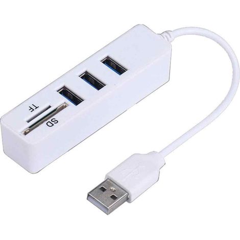 Hub USB - Lecteur De Carte Mémoire - Compatible Carte SD Et Micro SD - USB 2.0 - Jusqu'à 1 To - Blanc - 1 Pièce