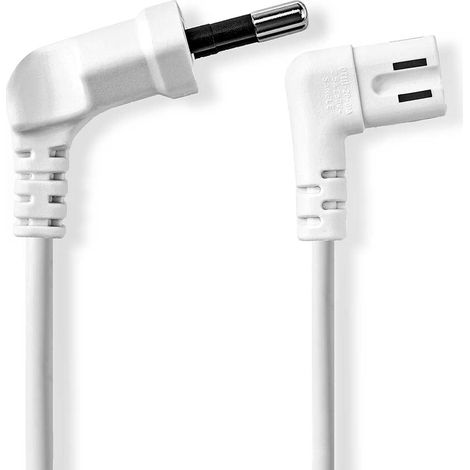 Cable de alimentacion hombre euro iec 320 c7 angulo recto angulo izquierdo niquelado 300 metros piso pvc blanco etiqueta (1/3)