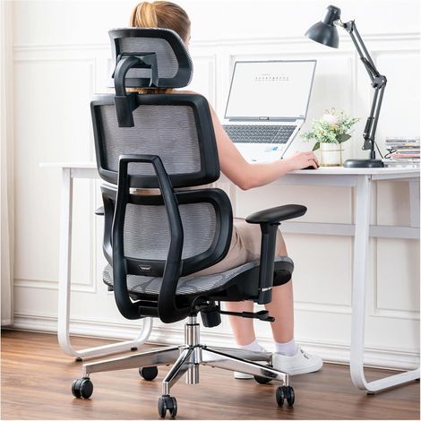 Ergonomischer Bürostuhl, Hoher Rücken Netzstuhl Lendenwirbelstütze 3D Armlehne (1/5)
