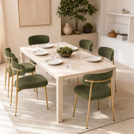 Juego de 6 sillas de comedor - 51 x 50 x 81 cm - sillas tapizadas con patas de metal dorado ajustables moderno poliéster verde (1/5)