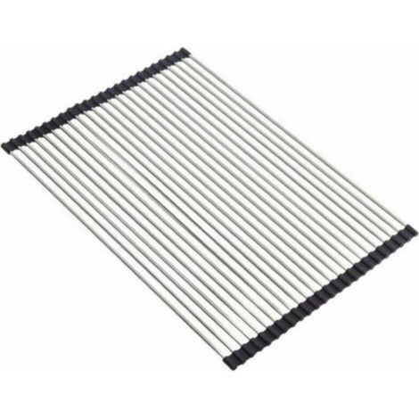 Séchoir à Vaisselle Roll-Up, 100% sans BPA Pliable évier égouttoirs idéal pour Les Fruits, légumes, Assiette, Silicone recouvert d'acier Inoxydable 47x38cm, Noir (1/4)