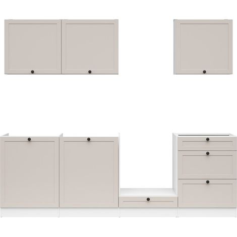 Cuisine complète 240 cm,Ensemble de meuble de cuisine coloris Blanc / cachemire, plan de travail non inclus (1/5)