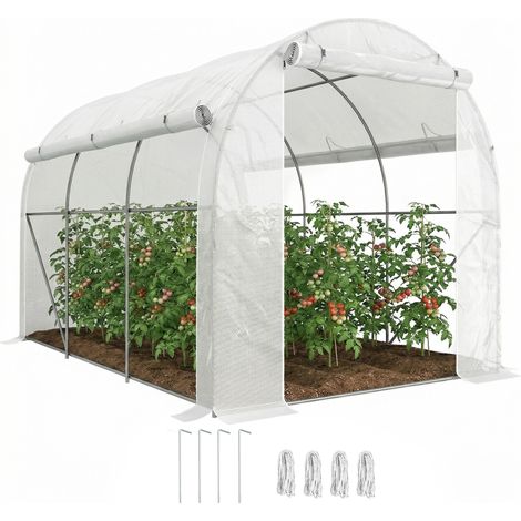 Serra a tunnel Irovami, acciaio zincato, bianca, 296x196x200 cm, copertura 140 g/m², porte, finestre, picchetti, tiranti per giardino.