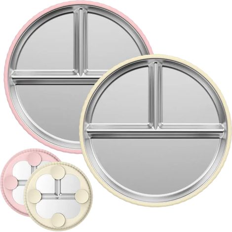 Lot de 2 Assiettes compartimentées, Acier inoxydable avec ventouse, 23 cm, Pour tout-petits (1/5)