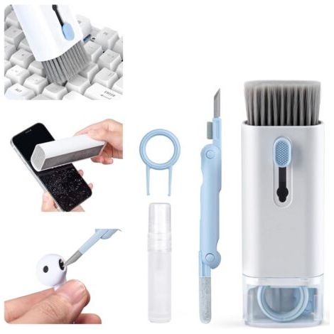 7 en 1 Kit Nettoyage pour, Kit Nettoyage Clavier, Kit Nettoyage PC Nettoyeur Clavier Brosse de Nettoyage Nettoyant Ecran pour Téléphone/Laptop/Ordinateur/Casque/Ecouteur/Caméra/(Blau) (1/5)