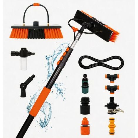 Brosse de Lavage télescopique avec Manche télescopique 3.6m m Orange Nettoyer Panneaux Solaires, Vitres, Façades et Véhicules, Barre télescopique de Nettoyage de fenêtre pour Installation PV (1/5)
