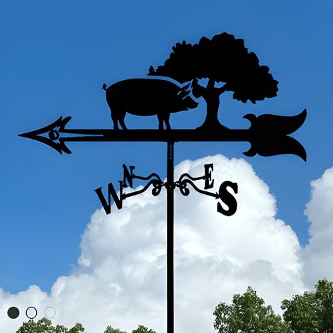 Girouette en métal avec silhouette de cochon à l'arbre - Girouette décorative rurale pour jardin, toit et extérieur, noire, adaptée à toutes les conditions météorologiques, idéale comme décoration de (1/2)