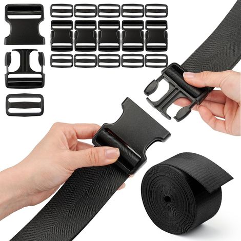 Lot de sangles en nylon noir de 20 mm, 6 yards, 6 boucles à dégagement rapide, 12 glissières Tri-Glide, boucle de sac à dos robuste double réglable pour sac à dos DIY (1/5)
