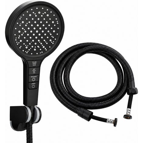 Ensemble pommeau de douche noir avec flexible et support de douchette 268 × 28 × 7,7 cm 720 g – Livraison gratuite (1/4)