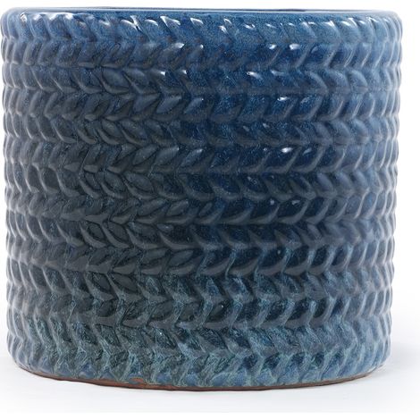 Pot de fleur en céramique bleu foncé brillant diamètre 24,5 cm, respirant avec trou de drainage pour plantes d'intérieur et succulentes (1/5)