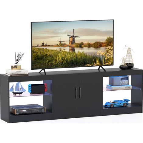 COSTWAY Modular TV Stand for 85" TVs 3-in-1 Entertainment Center-Black (1/5)