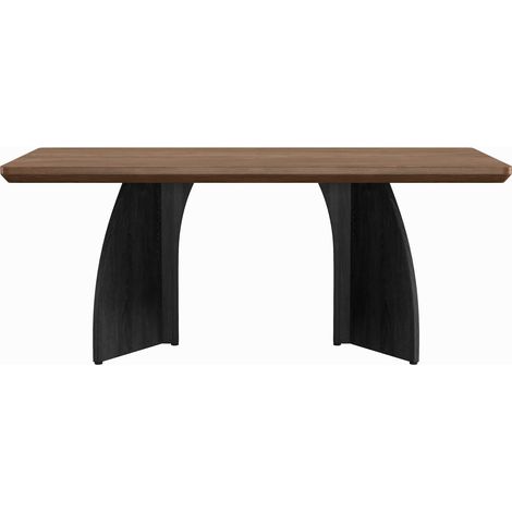 CHICFURN Table à manger 160 x 80 cm pour 4 à 6 personnes, plateau 4 cm, finition bois foncé, pieds noirs, style moderne pour salle à manger et salon (1/5)