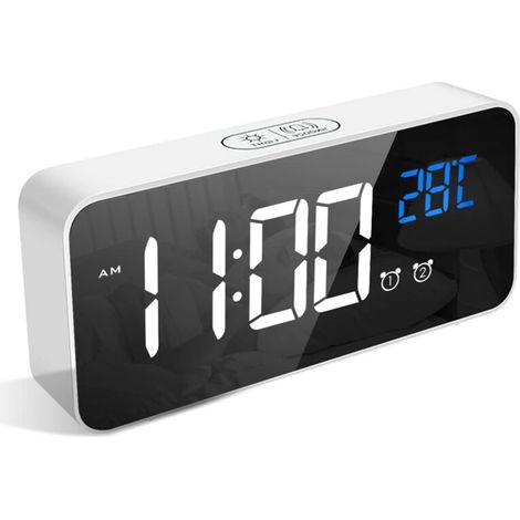 Sveglia digitale, sveglia a LED con funzione snooze, porte di ricarica USB (bianco) (1/4)