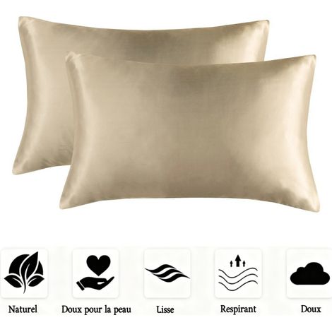 Lot de 2 taies d'oreiller en satin doux, lisses et infroissables pour homme et femme,Standard (20x26 Inch) (1/5)