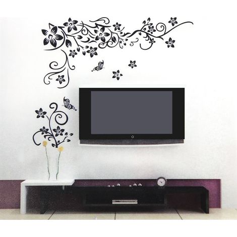 Schwarze PVC-Klebewand, Blumenranken-Vinylaufkleber für Wohn- oder Schlafzimmer, abnehmbare Dekoration (1/5)