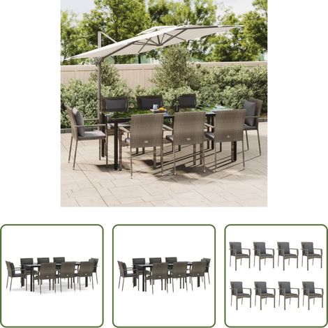 Table de jardin - Ensemble à manger de jardin 9pcs et coussins noir et gris (1/5)