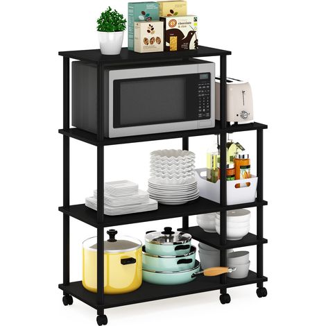 Chariot de Rangement de Cuisine sans Outil à 4 Niveaux Large, Engineered Wood, Americano/Noir, 39,6 (P) x 89,4 (L) x 117,1 (H) cm (1/5)