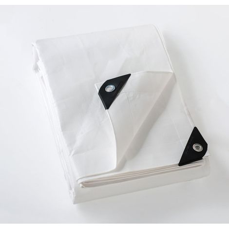 Bâche imperméable GUARD SHIELD avec œillets 3 m x 4 m, blanche, multifonctionnelle, en polyester 260 g/m², résistante à la déchirure, stabilisée aux UV, enduite double face (1/5)