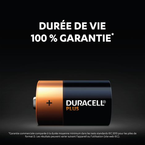 Duracell
pile alcaline d - lr20 duracell plus 1,5v - blister de 4 piles