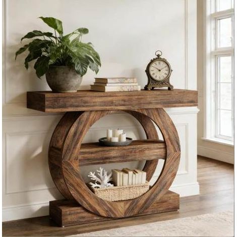 Tavolo consolle da ingresso in legno 105 x 30 x 85 cm, 3 ripiani aperti, marrone rustico OKMYHOME (1/5)