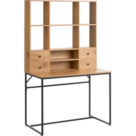 Escritorio de oficina de estilo escandinavo con cajones y estantes abiertos de MDF 105 x 60 cm marrón claro Tavra (1/5)
