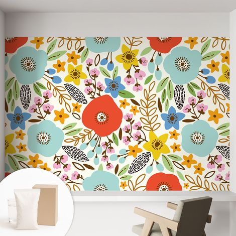 Papier peint intissé classique moderne pour salon et chambre à coucher Décoration rapide avec colle Motif floral 152x104 cm (1/5)