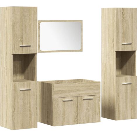 Maison Exclusive - 4-tlg. Badmöbel-Set Sonoma-Eiche Holzwerkstoff