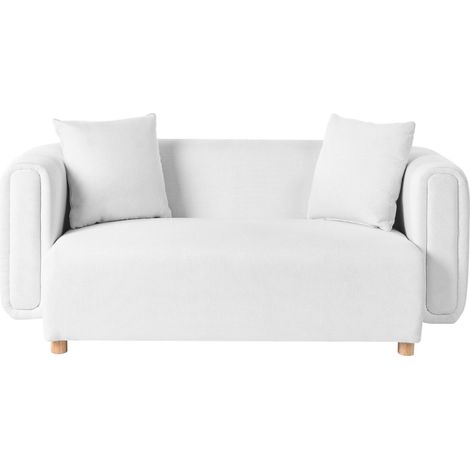 Divano moderno imbottito Divano da appartamento 2 posti Gambe in legno di gomma Tessuto intrecciato Bianco Lillerod