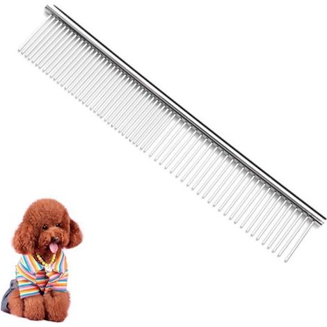 Peine para mascotas，peine de acero inoxidable para perros y gatos，18,5  3,3 cm，peine de dientes redondos para mascotas，peines para mascotas (1/5)
