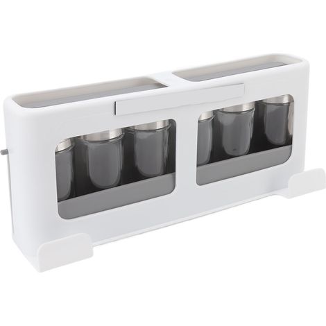Étagère à épices sous plan de travail avec 6 compartiments coulissants pour flacons d'assaisonnement, sans perçage, pouvant contenir 7 pots d'épices. (1/5)
