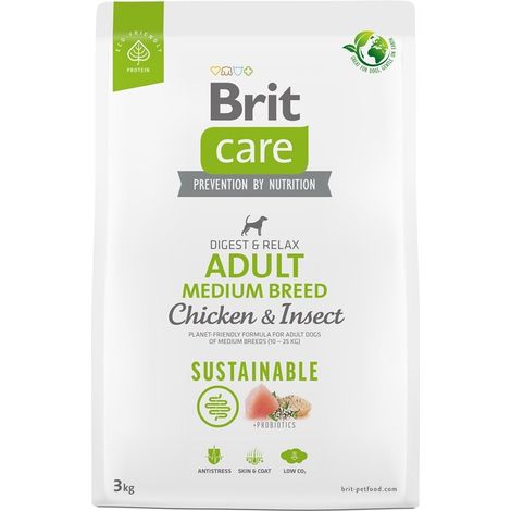 Croquettes BRIT Care Dog Sustainable Adult Medium Breed au poulet et aux insectes - 3 kg