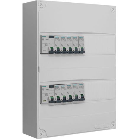 Siemens – Tableau électrique 2 rangées pré-équipé 2 inter. diff. 63A – 10 disjoncteurs 10A/16A/20A/32A – Montage en GTL ou saillie – IP30 IK05