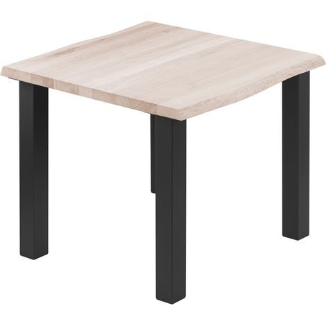 LAMO Manufaktur Esstisch Küchentisch, mit Baumkante 60x60x76 cm (AxBxH), Classic, Roh / Schwarz, LBB-01-A-001-9005Cl