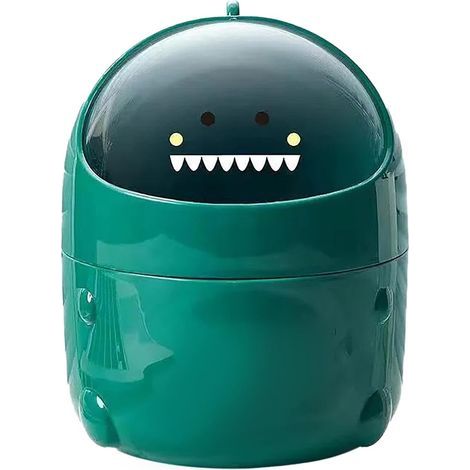Mini poubelle de table en plastique avec couvercle, petite poubelle de soutien de forme mignonne, petite pour table à manger, bureau, maison, bureau, facile à ranger (vert de (1/4)