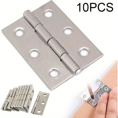 Lot de 10 charnières plates en acier inoxydable pour portes de placard, fenêtres, boîtes en bois et autres meubles. Accessoires de quincaillerie pour la maison. (1/5)